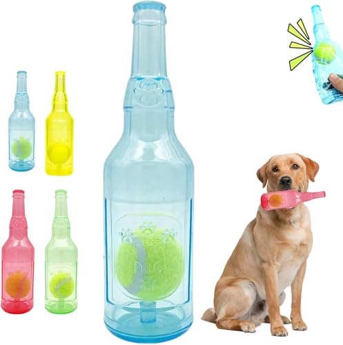 Kaubierflasche für Haustiere mit Tennisball, Kaubierflasche für Haustiere mit Tennisball, langlebiges interaktives Apportierspielzeug, quietschendes Kauspielzeug von MOFFNNOL