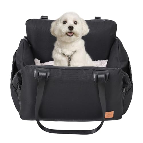 Hundeautositz, Haustier Auto Booster Sitz für kleine Hunde Katzen, Hundesitz mit Sicherheitsgurt und Aufbewahrungstasche, Abnehmbarer Airbag, Waschbarer Hundesitz Auto für Reisen (schwarz, eine Größe) von MOFIC