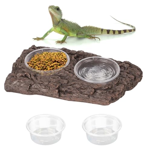 MOGOULUA Gecko Futter Schale Reptilien Doppelnapf für Futter und Wasser mit Plastik Futternapf Reptilienfutter-Kit für Bartagamen Eidechsen Grillen Leoparden von MOGOULUA