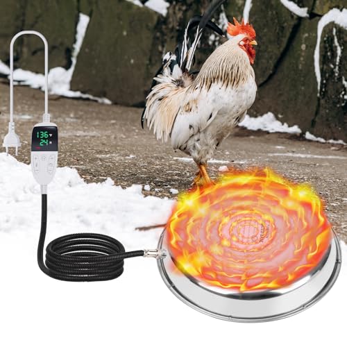 MOGOULUA Heizplatte für Geflügeltränke Hühner 30cm Hühnertränke Beheizte Basis Wassererhitzer mit Temperaturregelung Hühner Warmwasserbereiter für Hühnerstall von MOGOULUA