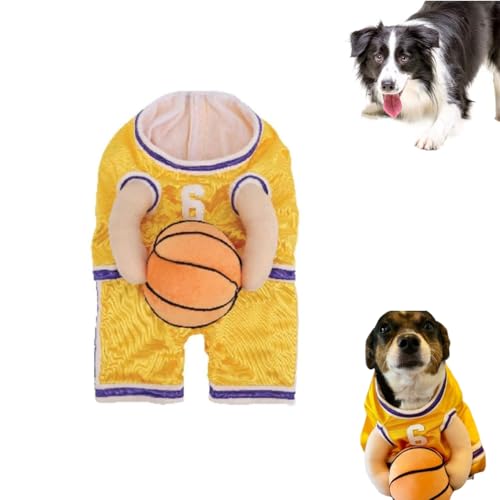 Basketball-Hundekostüm, Basketballkostüm, Hunde-Basketball-Kostüm mit Ball, lustiges Sport-Outfit, Cosplay-Kleidung für kleine, mittelgroße und große Hunde (1 Stück, A, L) von MOHXFE