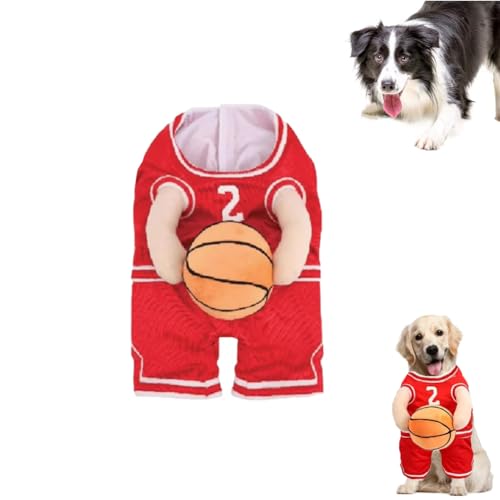 Basketball-Hundekostüm, Basketballkostüm, Hunde-Basketball-Kostüm mit Ball, lustiges Sport-Outfit, Cosplay-Kleidung für kleine, mittelgroße und große Hunde (1 Stück, B, L) von MOHXFE