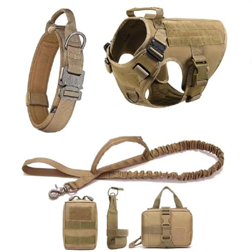 MOKATES Hundegeschirr für große Hunde, Deutscher Schäferhund, Malinois, Trainingsweste, Hundegeschirr und Leine und Halsband, Set für alle Rassen, Braun, komplettes Set, Größe XL von MOKATES