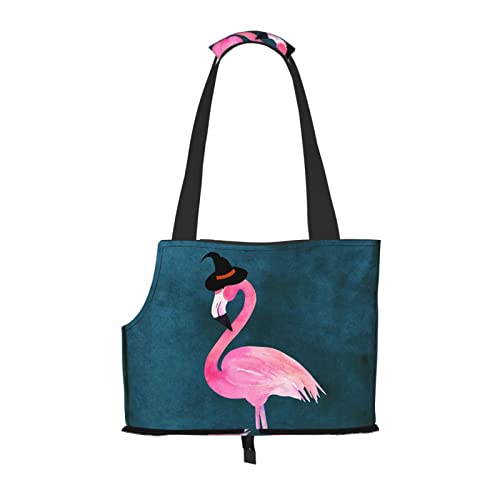 Halloween-Tragetasche mit Flamingo-Hexenhut-Aufdruck, Hunde-Reisetasche, Katzentragetasche, tragbare Tasche für kleine bis mittelgroße Katzen und kleine Hunde von MOLIAE