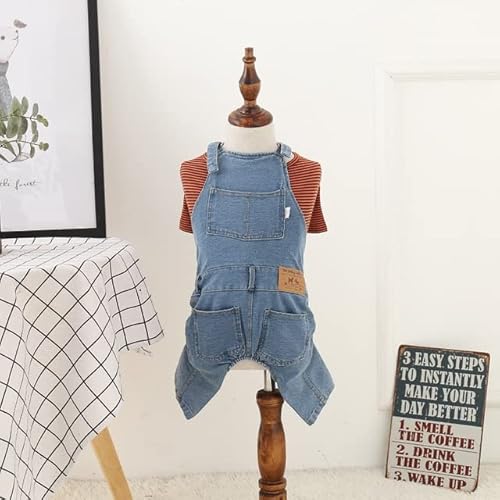 MOLUO Denim Pet Jumpsuit Französische Bulldogge Haustierkleidung für mittelgroße Hunde Kostüm Fette Hunde Kleidung Jeans Mode Hundemantel von MOLUO