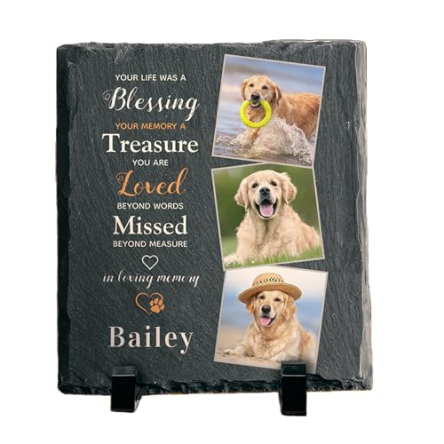 MOMGEGE Personalisierter Gedenkstein für Haustiere, Grabstein oder Garten Andenken für den Verlust eines Haustieres, zur Ehrung von Hunden, Katzen und geliebten Haustieren (I, 10 * 10cm) von MOMGEGE