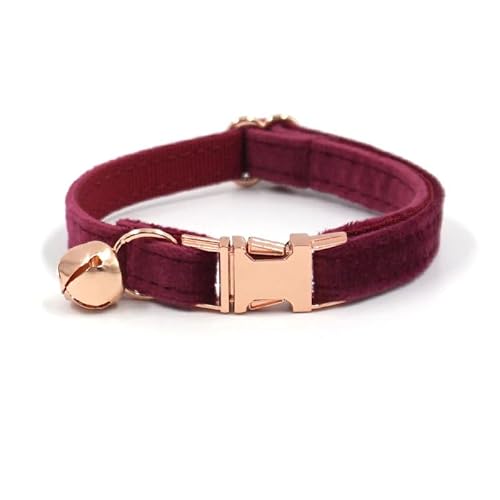 Personalisiertes Katzenhalsband mit Namensschild, verstellbares Samt Katzenhalsband mit Glocke, Haustier Halsband mit Name Telefonnummer Gravierte ID Tags (Deep Red) von MOMGEGE