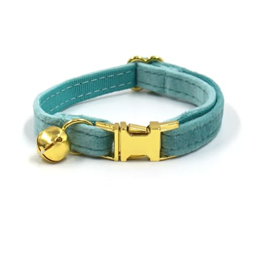 Personalisiertes Katzenhalsband mit Namensschild, verstellbares Samt Katzenhalsband mit Glocke, Haustier Halsband mit Name Telefonnummer Gravierte ID Tags (Light Green) von MOMGEGE