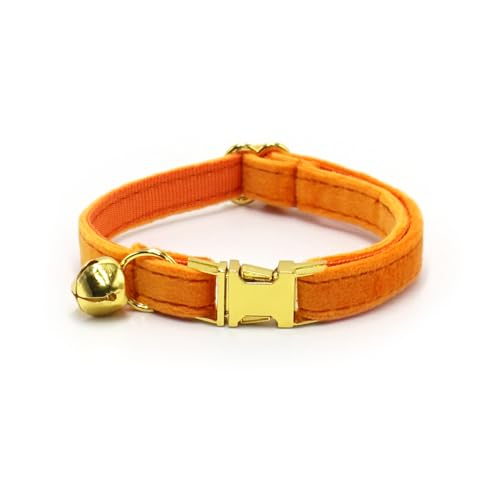 Personalisiertes Katzenhalsband mit Namensschild, verstellbares Samt Katzenhalsband mit Glocke, Haustier Halsband mit Name Telefonnummer Gravierte ID Tags (Orange) von MOMGEGE