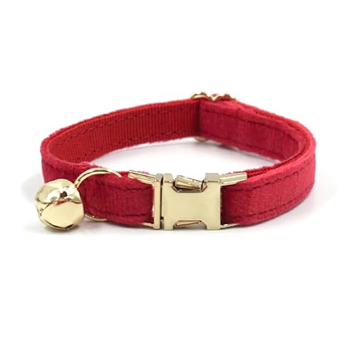 Personalisiertes Katzenhalsband mit Namensschild, verstellbares Samt Katzenhalsband mit Glocke, Haustier Halsband mit Name Telefonnummer Gravierte ID Tags (Red) von MOMGEGE