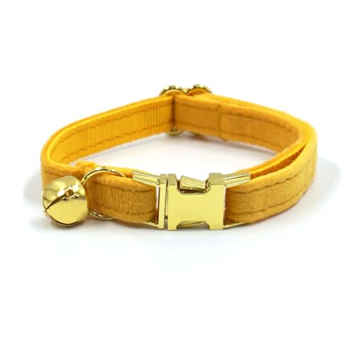 Personalisiertes Katzenhalsband mit Namensschild, verstellbares Samt Katzenhalsband mit Glocke, Haustier Halsband mit Name Telefonnummer Gravierte ID Tags (Turmeric) von MOMGEGE