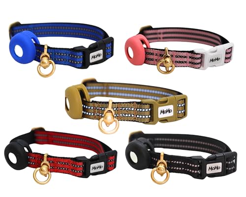 Air Tag Hundehalsband, verstellbar, attraktiv, reflektierend, mit stilvollem Gold-Drehverschluss (Blau, Groß) von MOMO