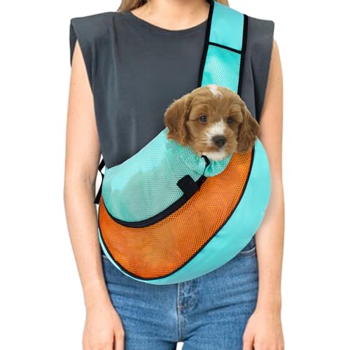 Hundetragetuch für Kleinen Hund, Welpen Sling Carrier Hand Frei Verstellbarer Schultergurt Atmungsaktive Mesh Reise Sichere Hundetragetasche mit Tasche für Katzen Welpe Reisen im Freien von MOMOK