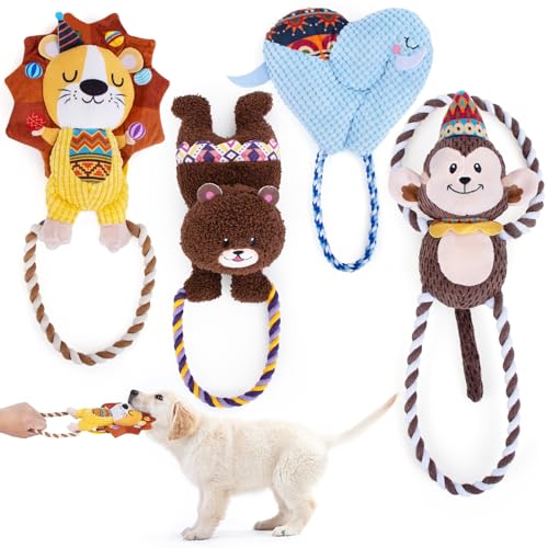 MOMOK Spielzeug für Hunde 4 Pack, Interaktives Plüsch Hundespielzeug Unzerstörbar Hundespielzeug für Welpen Kleine mittlere große Hunde Quietschende Hundespielzeug Unkaputtbar von MOMOK