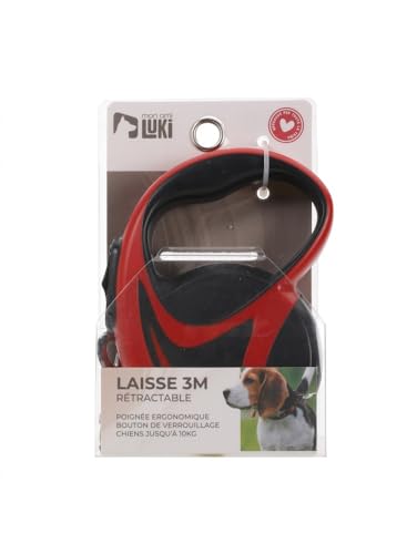 MON AMI LUKI - Ausziehbare Hundeleine, kabelgebunden, 10 kg, Rot und Schwarz, 500 cm von MON AMI LUKI