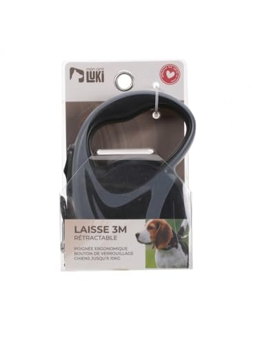 MON AMI LUKI - Einziehbare Leine verkabelt 10 kg anthrazit und schwarz Hund – 300 cm von MON AMI LUKI