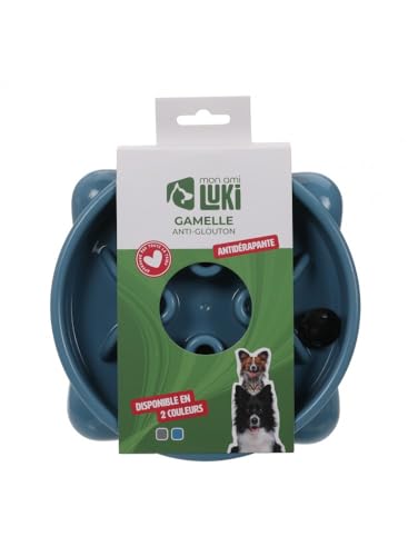 MON AMI LUKI - Futternapf gegen Glöckchen – Blau – Unisex Hund – Katze – 21,5 x 21,5 x 5 cm von MON AMI LUKI