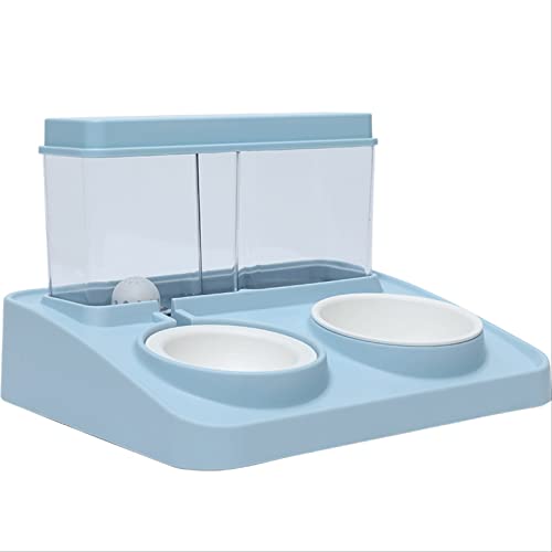 Haustier-Trinkwasser + Futterspender für kleine und mittelgroße Hunde, automatische Trinkwasser-Futterstation, 2 l, 31,5 x 27,5 x 20,5 cm, Blau von MONARCH BRIGHT