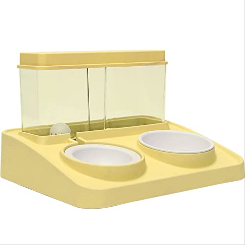 Haustier-Trinkwasser + Futterspender für kleine und mittelgroße Hunde, automatische Trinkwasser-Futterstation, 2 l, 31,5 x 27,5 x 20,5 cm, Gelb von MONARCH BRIGHT