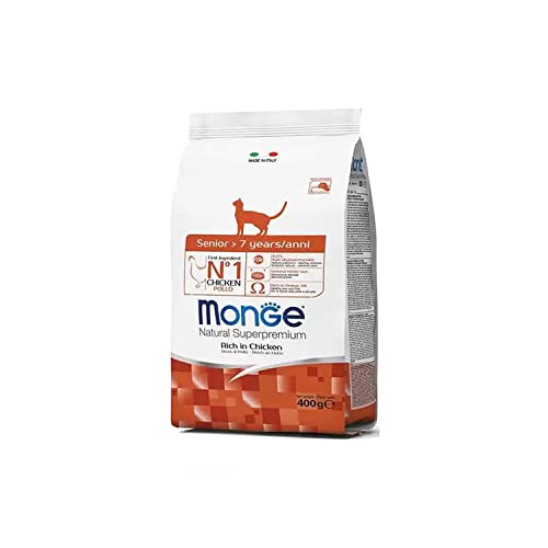 Monge Natural Superpremium Senior Rich IN Chicken, Nassfutter für Katzen (Nassfutter aus Huhn, reich an Ballaststoffen, ohne Farb- und Konservierungsstoffe, Katzenfutter, 400 g) von MONGE NATURAL SUPERPREMIUM