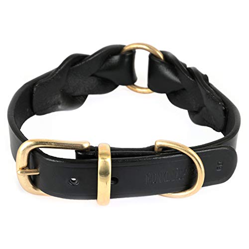 MONKIMAU Halsband für Hunde aus echt Leder geflochten verstellbar L 46-54 cm von MONKIMAU