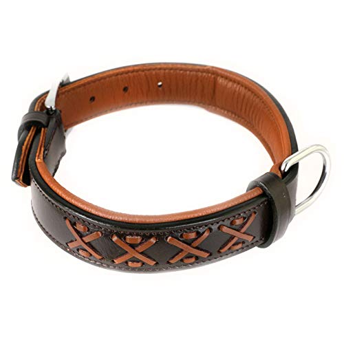 MONKIMAU Halsband für Hunde aus echt Leder mit Zierflechtung gepolstert verstellbar XL 45-55 cm von MONKIMAU