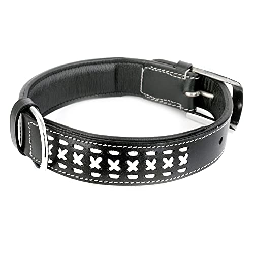 MONKIMAU Hundehalsband - Halsband für Hunde echt Leder geflochten gepolstert verstellbar (M-L: 35mm x 60cm) von MONKIMAU