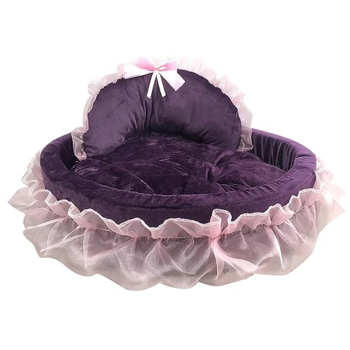 MONOJLY Princess Haustierbett mit Schleifen, gerüschtes Spitzendesign, weiches und schönes Hundesofa, abnehmbares Kissen, Prinzessinnennest von MONOJLY