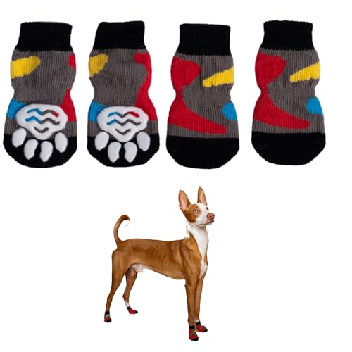 MONYICOT Packung mit 4 rutschfesten Socken für Hunde oder Katzen für den Innen- oder Außenbereich, verschiedene Größen für eine geeignete Passform je nach Größe des Tieres (Farben, L) von MONYICOT