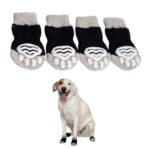 MONYICOT Packung mit 4 rutschfesten Socken für Hunde oder Katzen für den Innen- oder Außenbereich, verschiedene Größen für eine geeignete Passform je nach Größe des Tieres (Grau, L) von MONYICOT