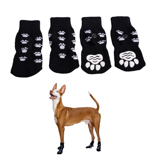 MONYICOT Packung mit 4 rutschfesten Socken für Hunde oder Katzen für den Innen- oder Außenbereich, verschiedene Größen für eine geeignete Passform je nach Größe des Tieres (Schwarz, L) von MONYICOT