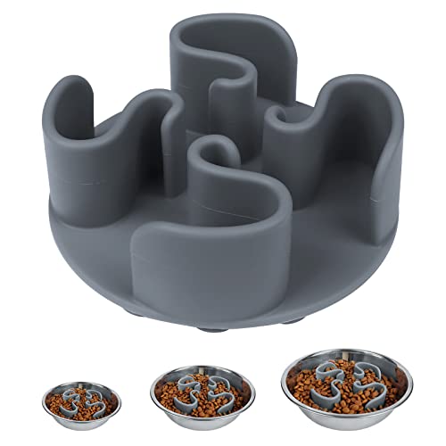 MOOGROU Slow Feeder Dog Bowls Insert, Silikon-Hundefutter-Schrauben, langsamer Futterspender für kleine Hunde, (starker Oktopus-Saug), super fest, langsamer Fressnapf, leicht zu reinigen, Grau S von MOOGROU