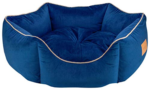 MOOI Crown Hundebett aus kuscheligem Velvetstoff, Füllung aus hautsympathischen 100% Polyester-Watte und Kügelchen, waschmaschinengeeignet bei 30 Degree C, in 3 Größen verfügbar Blau 65 x 78 x 25 cm von MOOI