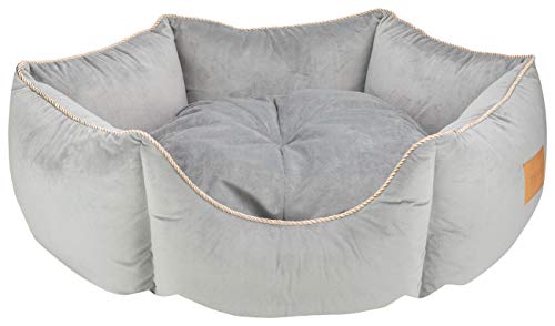 MOOI Crown Hundebett aus kuscheligem Velvetstoff, Füllung aus hautsympathischen 100% Polyester-Watte und Kügelchen, waschmaschinengeeignet bei 30 Degree C, in 3 Größen verfügbar Grau 60 x 68 x 22 cm von MOOI