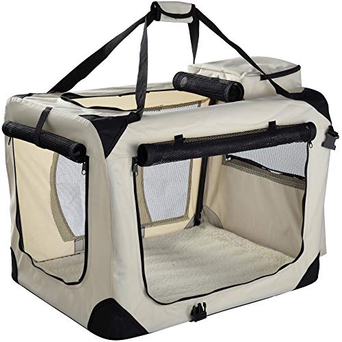 MOOL Transportbox für Haustiere, leicht, aus Stoff, für Katzen, Hunde und mehr, mit Fleece-Matte und Futterbeutel, Beige von MOOL