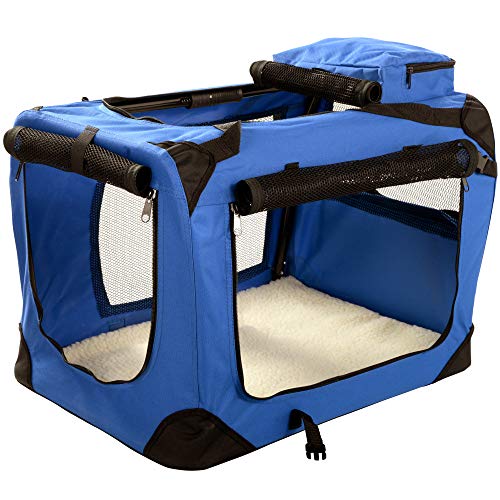 MOOL Transportkäfig aus ultraleichtem Stoff mit Polsterung aus Fleece und Fressnapf für Haustiere, Größe XL, 81 x 58 x 56 cm, Blau von MOOL