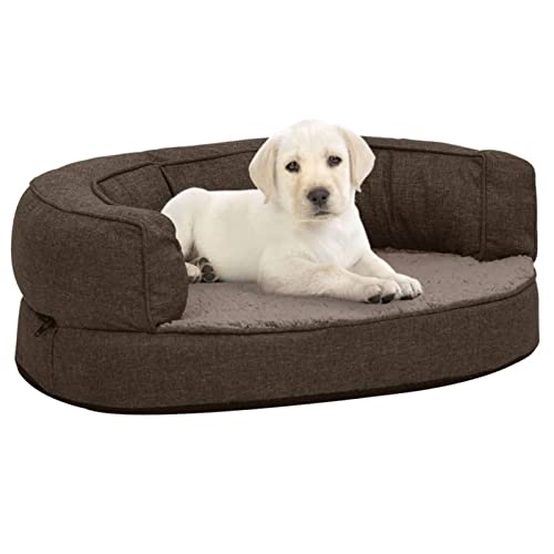 MOONAIRY Hundematratze, Hundebett, Hundekissen, Hundematte, Dog Bed, Hunde Bettchen, Hunde Matratze, Hundepolster, Katzenbett, Ergonomisch 60x42cm Leinenoptik Fleece Braun von MOONAIRY