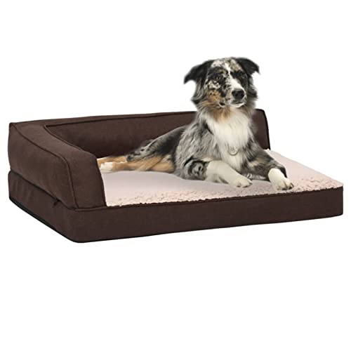 MOONAIRY Hundematratze, Hundebett, Hundekissen, Hundematte, Dog Bed, Hunde Bettchen, Hunde Matratze, Katzenbett, Hundepolster, Ergonomisch 60x42 cm Leinenoptik Fleece Braun von MOONAIRY