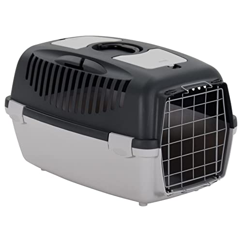 MOONAIRY Transportbox für Haustiere, Katzentransportbox, Transportbox Katze, Katzenkorb Transport, Hundetransportbox, Katzenbox, Hundebox, Grau und Schwarz 61x40x38 cm PP von MOONAIRY