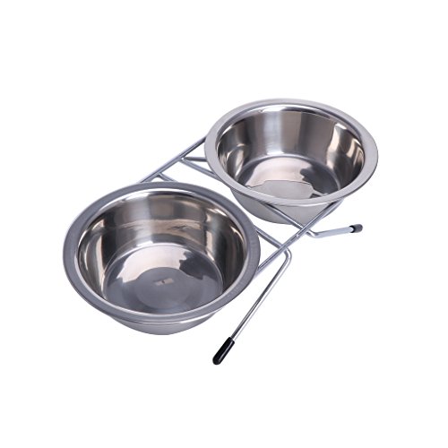 MOONDAME Eleganter Futternapf Set Leckerli Wasserspender Edelstahl 1 Futter Split Doppelnapf von MOONDAME