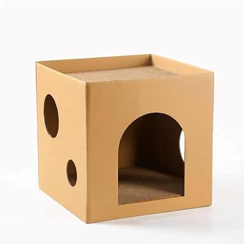 MOONMEOW Katzenhaus mit 2 Kratzpads, 30 x 30 x 30 cm, Braun von MOONMEOW