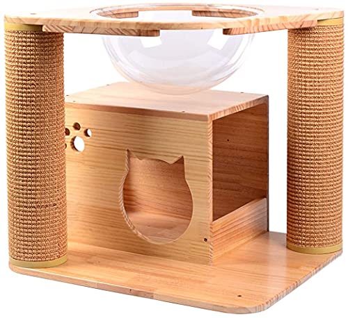 Katzenbaum aus Holz, moderner Katzenturm, große Wohnung mit transparentem Weltraumkapseln, Sisal-Kratzstämme von MOOZLE