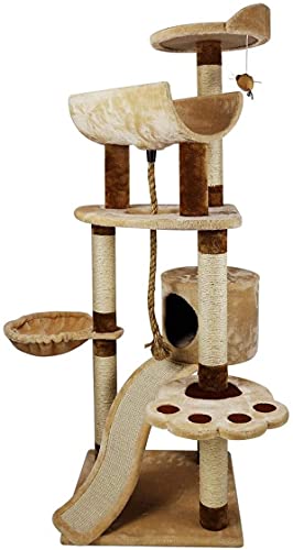 MOOZLE Katzenbaum Höhe, mehrstufiges Kätzchen-Turm Aktivitätszentrum mit Sisal-Kratzbaum, Leitern, Sisalseil, baumelndes Mäusespielzeug, 150 cm von MOOZLE