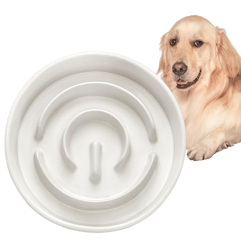 Keramik Slow Feeder Hundenapf für mittlere und große Rassen, Hund Slow Feeder Bowl für schnelle Esser, Puzzle Hundenapf zum Verlangsamen des Essens, 935.5 g, Elfenbeinweiß von MOPANG