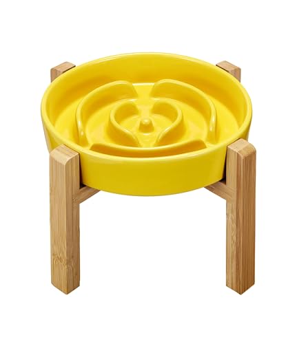 MOPANG Anti Schling Napf Hund, Antischlingnapf Hunde Keramik, Erhöhte Keramik Slow Feeder für Hund, Langsame Fütterung für Mittelgroßer/Großer Hund, Ø 21cm, 1000ml, Bernstein von MOPANG