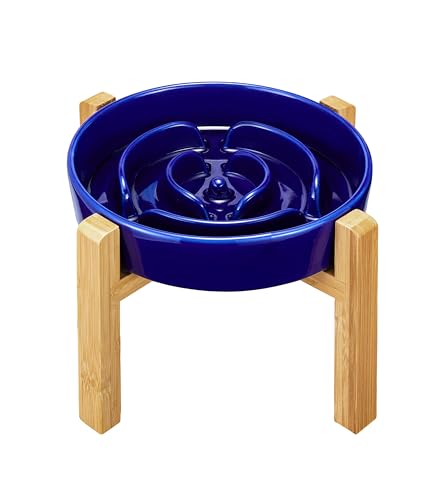 MOPANG Anti Schling Napf Hund, Antischlingnapf Hunde Keramik, Erhöhte Keramik Slow Feeder für Hund, Langsame Fütterung für Mittelgroßer/Großer Hund, Ø 21cm, 1000ml, Navy Blau von MOPANG