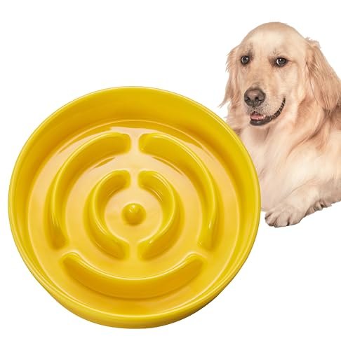 MOPANG Anti Schling Napf Hund, Antischlingnapf Hunde Keramik, Slow Feeder für Hund, Langsame Fütterung für Mittelgroßer/Großer Hund, Ø 21 cm, 1000ml, Bernstein von MOPANG