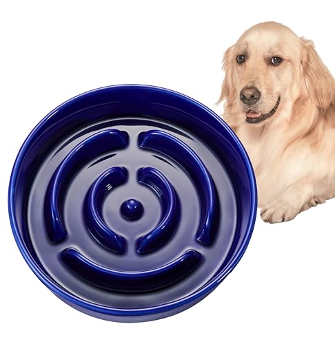 MOPANG Anti Schling Napf Hund, Antischlingnapf Hunde Keramik, Slow Feeder für Hund, Langsame Fütterung für Mittelgroßer/Großer Hund, Ø 21 cm, 1000ml, Navy Blau von MOPANG