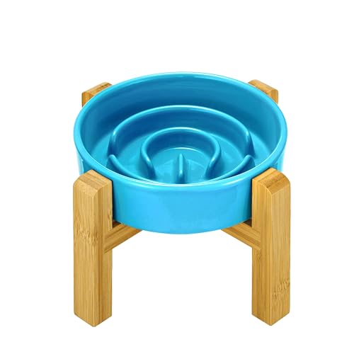 MOPANG Erhöhte Keramik-Slow-Feeder-Hundenäpfe für Kleine Rassen, Antischlingnapf für Katze und Kleine Hunde, Langsame Fütterung für Hunde Klein, Ø 16cm, 400ml, Himmelblau von MOPANG