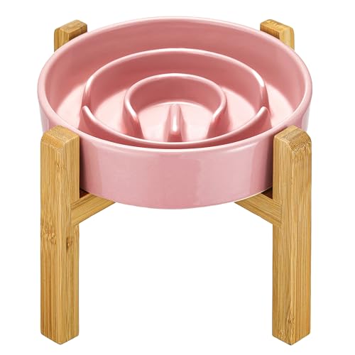 MOPANG Erhöhte Keramik-Slow-Feeder-Hundenäpfe für Kleine Rassen, Antischlingnapf für Katze und Kleine Hunde, Langsame Fütterung für Hunde Klein, Ø 16cm, 400ml, Lachsrot von MOPANG